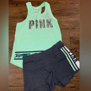 PINK VS TROPICAL BLING  TANK / SHORTS OUTFIT SET XS/M